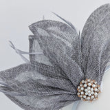 Grey feather petal fan fascinator hat - House of Hats