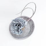 Grey flower disc saucer fascinator hat - House of Hats