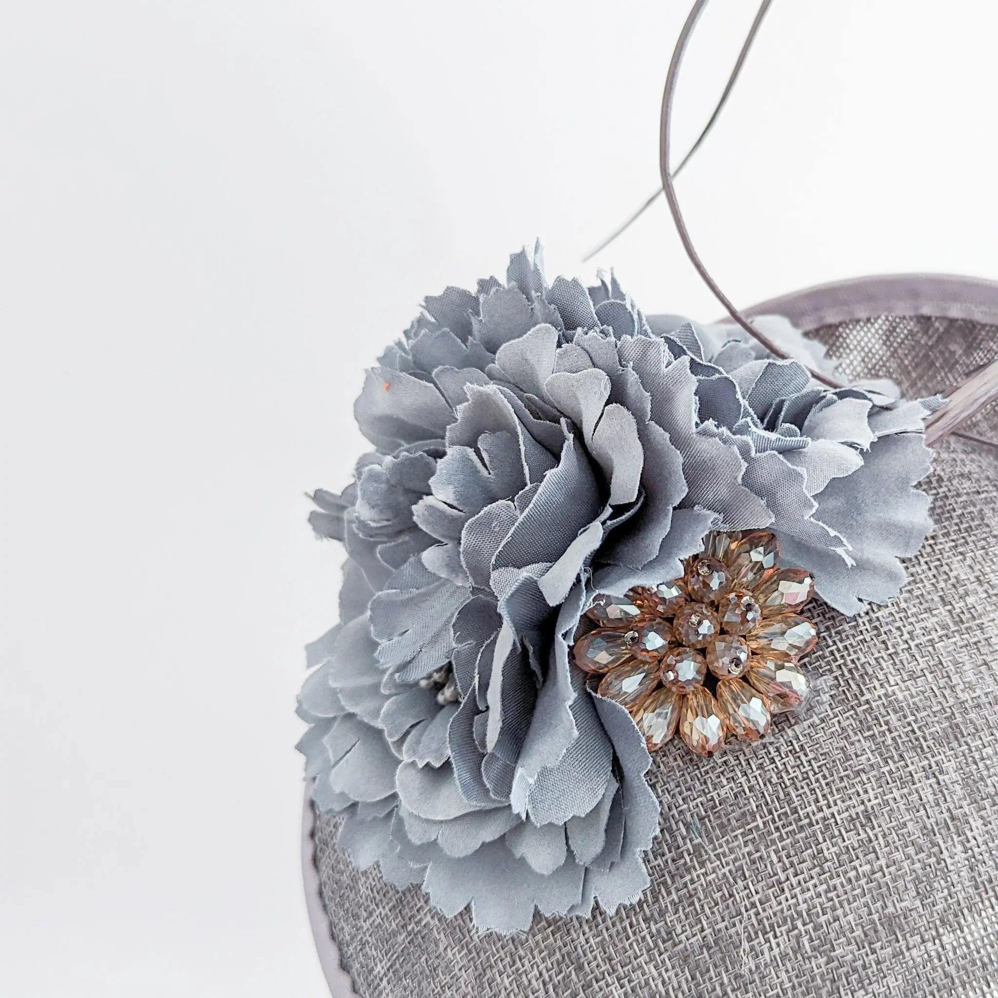 Grey flower disc saucer fascinator hat - House of Hats