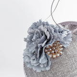 Grey flower disc saucer fascinator hat - House of Hats