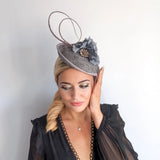 Grey flower disc saucer fascinator hat - House of Hats