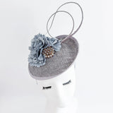 Grey flower disc saucer fascinator hat - House of Hats