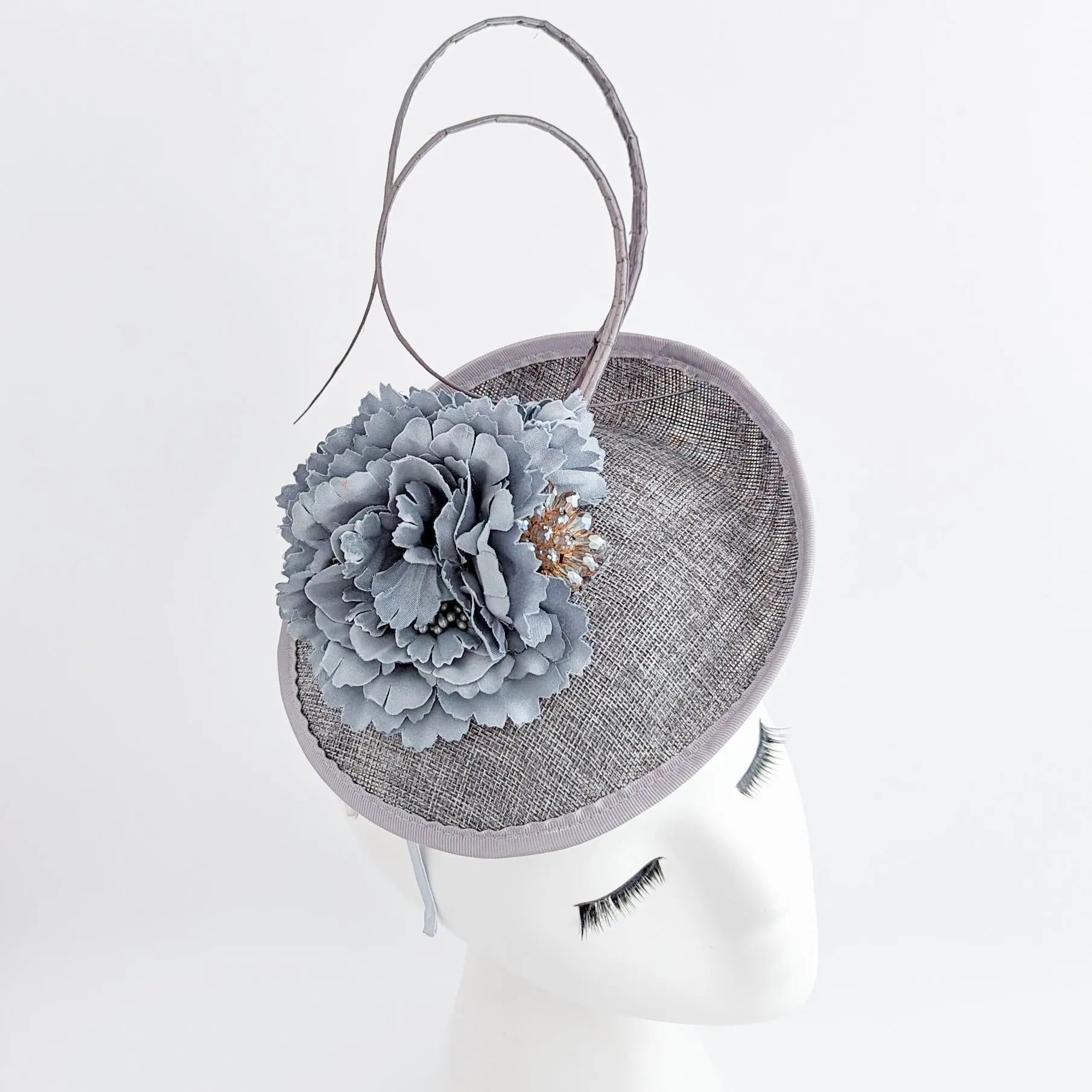 Grey flower disc saucer fascinator hat - House of Hats