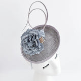 Grey flower disc saucer fascinator hat - House of Hats