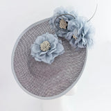 Grey large flower saucer disc fascinator hat - House of Hats