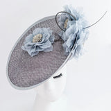 Grey large flower saucer disc fascinator hat - House of Hats