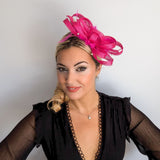 Hot pink crystal feather fascinator hat - House of Hats