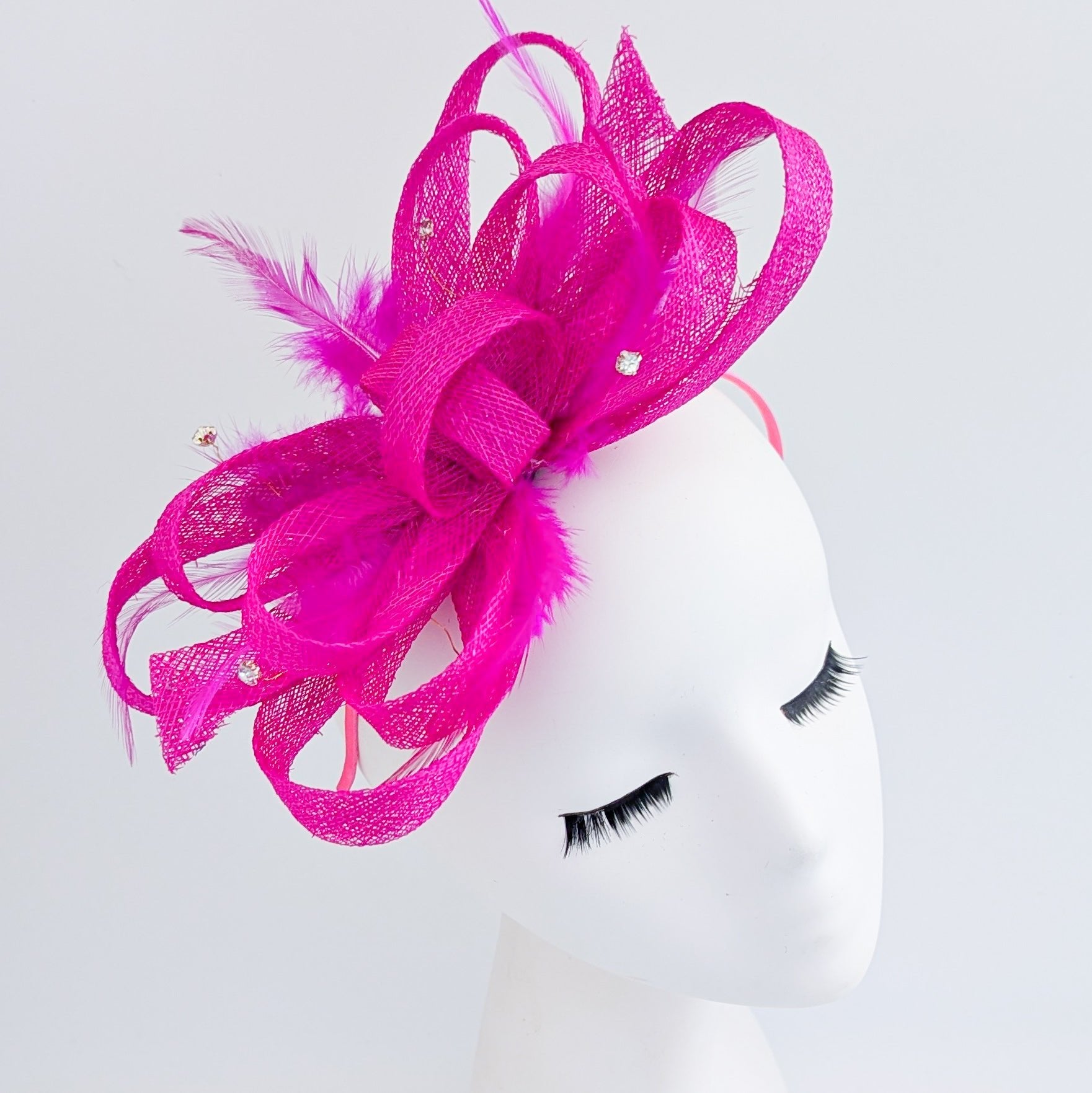 Hot pink crystal feather fascinator hat - House of Hats