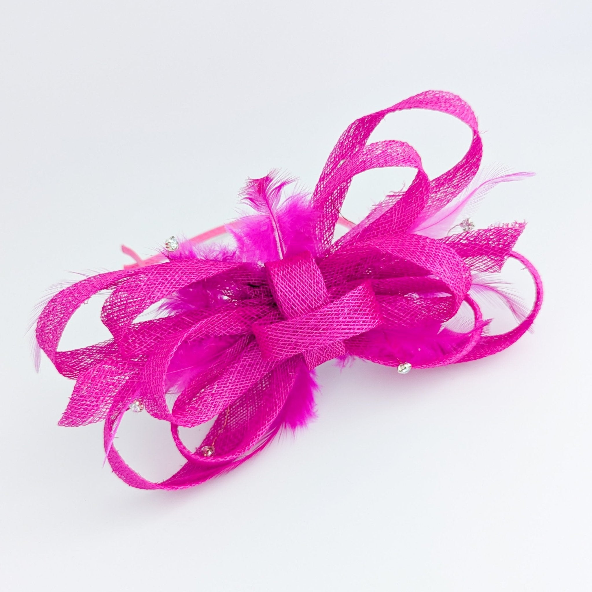 Hot pink crystal feather fascinator hat - House of Hats