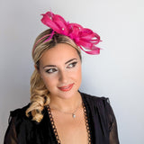 Hot pink crystal feather fascinator hat - House of Hats