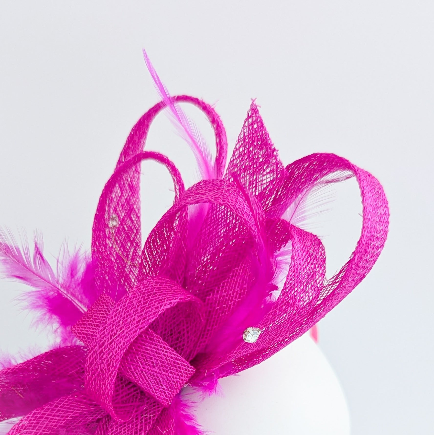 Hot pink crystal feather fascinator hat - House of Hats