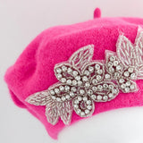 Hot pink crystal wool felt french beret hat - House of Hats