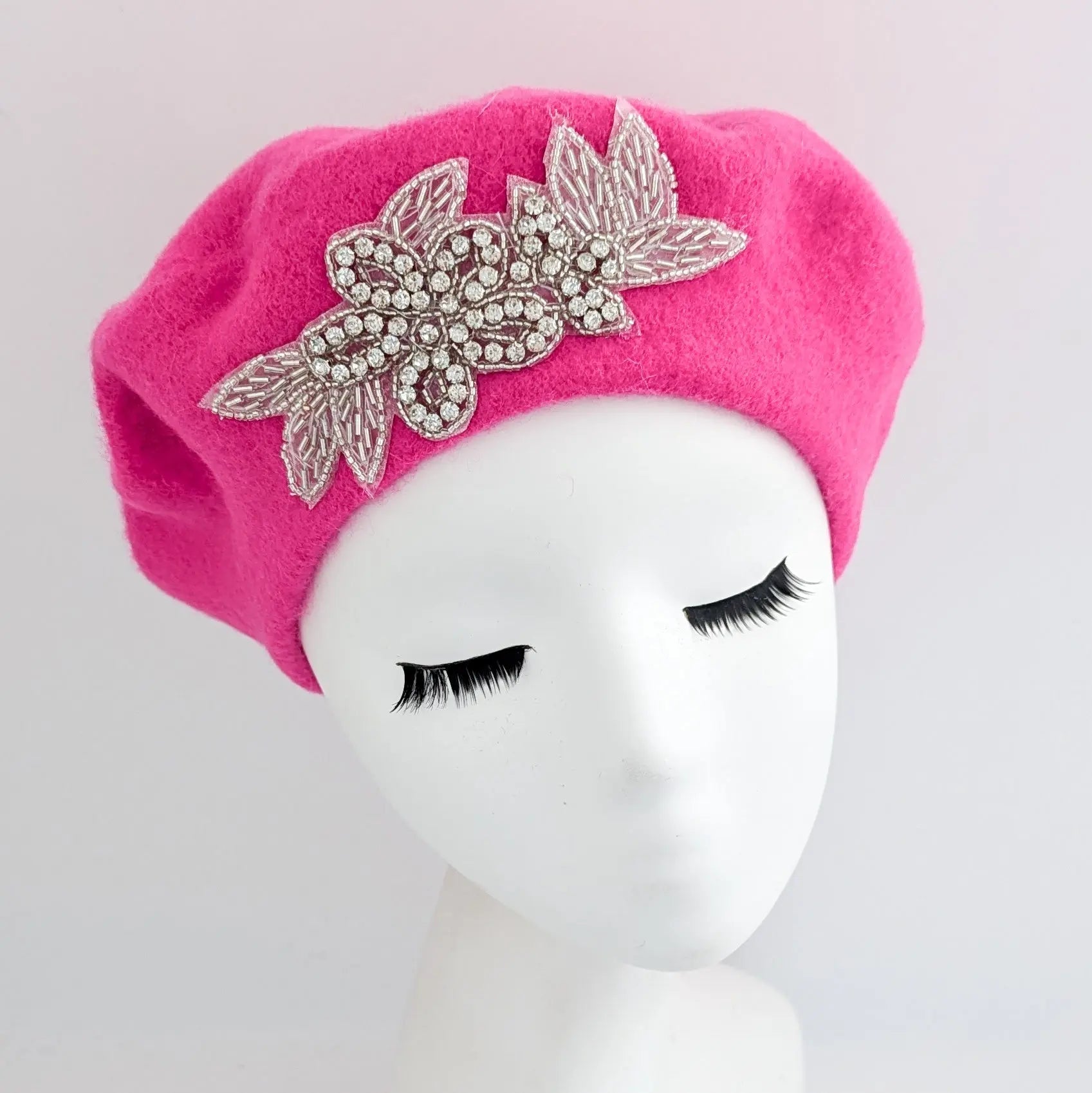 Hot pink crystal wool felt french beret hat - House of Hats