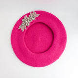 Hot pink crystal wool felt french beret hat - House of Hats