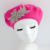 Hot pink crystal wool felt french beret hat - House of Hats