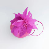 Hot pink feather satin fascinator hat - House of Hats