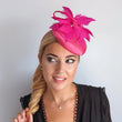 Hot pink feather satin fascinator hat - House of Hats