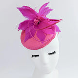 Hot pink feather satin fascinator hat - House of Hats