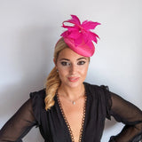 Hot pink feather satin fascinator hat - House of Hats