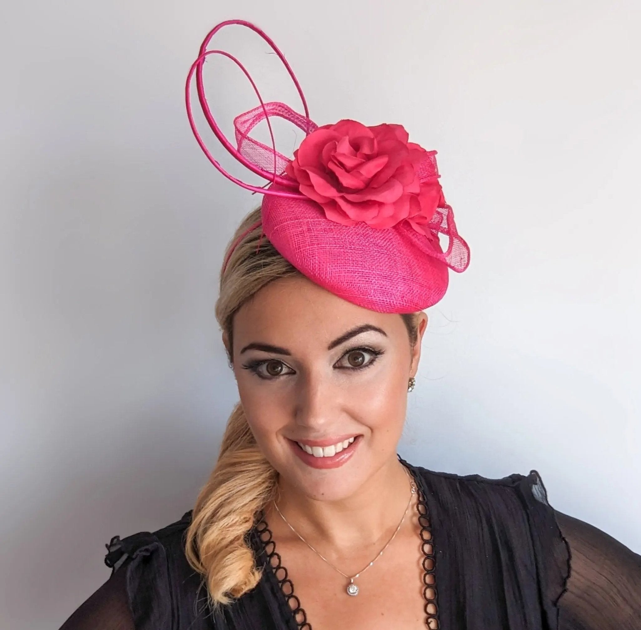 Hot pink flower fascinator hat - House of Hats