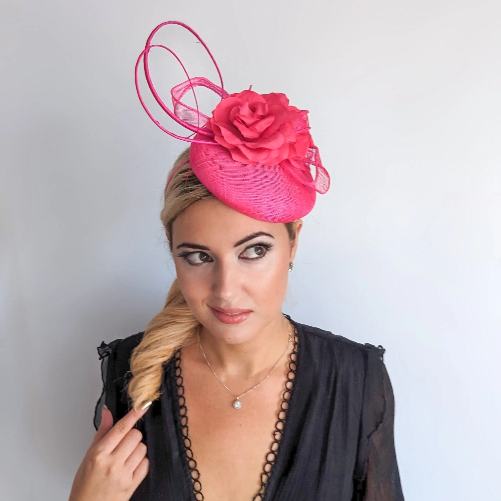 Hot pink flower fascinator hat - House of Hats