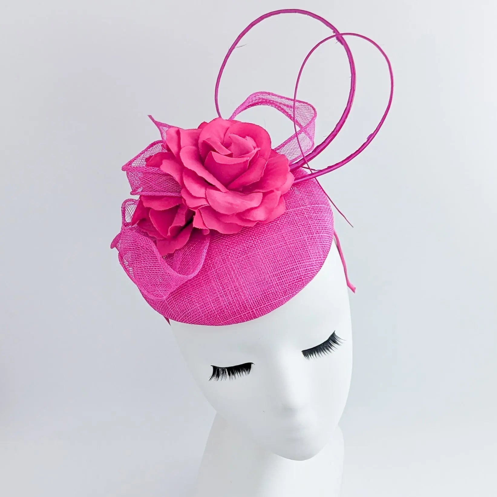 Hot pink flower fascinator hat - House of Hats