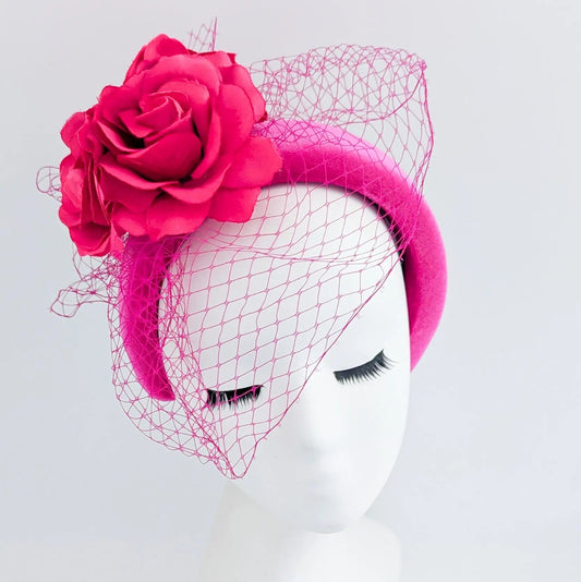 Hot pink flower padded velvet headband fascinator - House of Hats