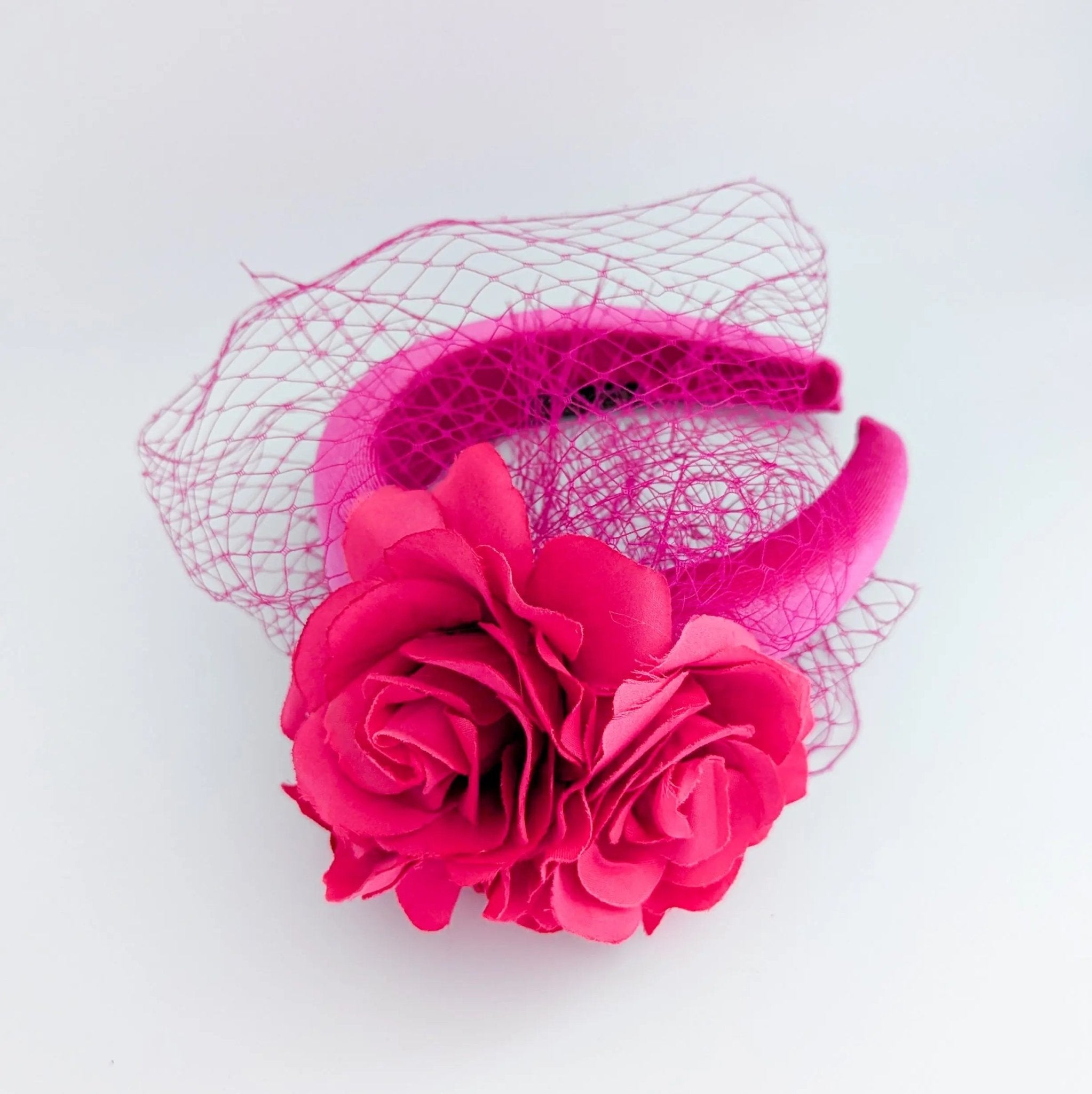 Hot pink flower padded velvet headband fascinator - House of Hats