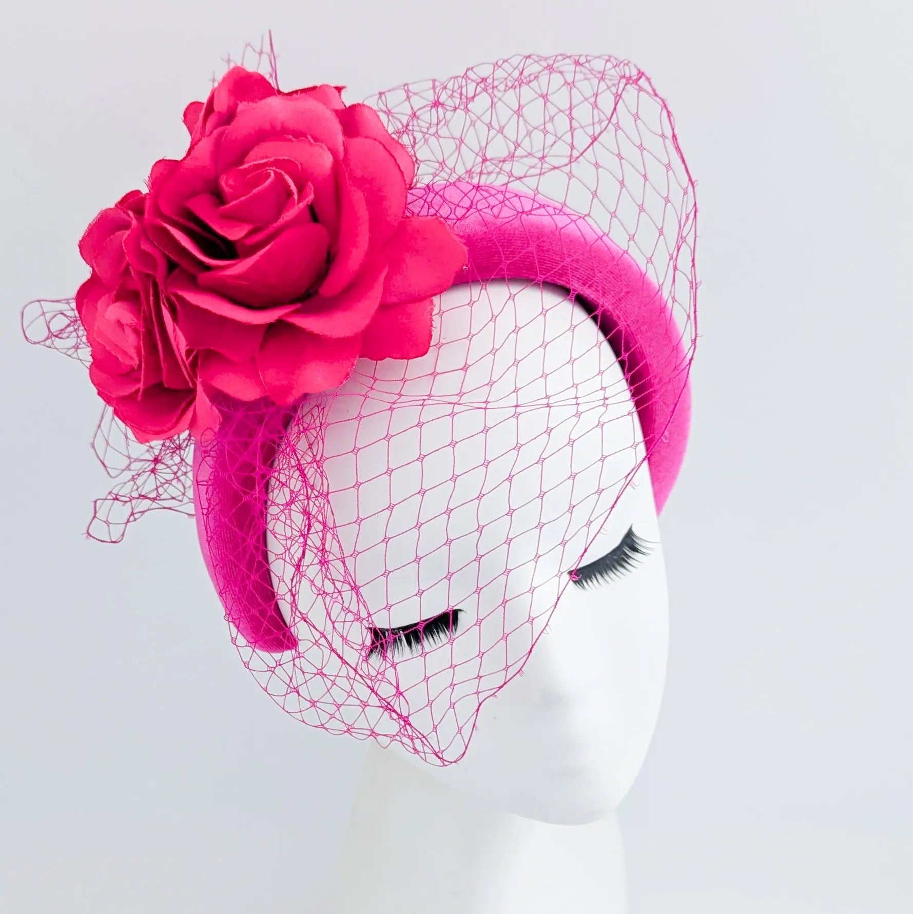 Hot pink flower padded velvet headband fascinator - House of Hats
