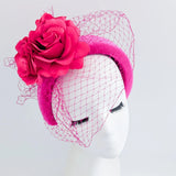 Hot pink flower padded velvet headband fascinator - House of Hats
