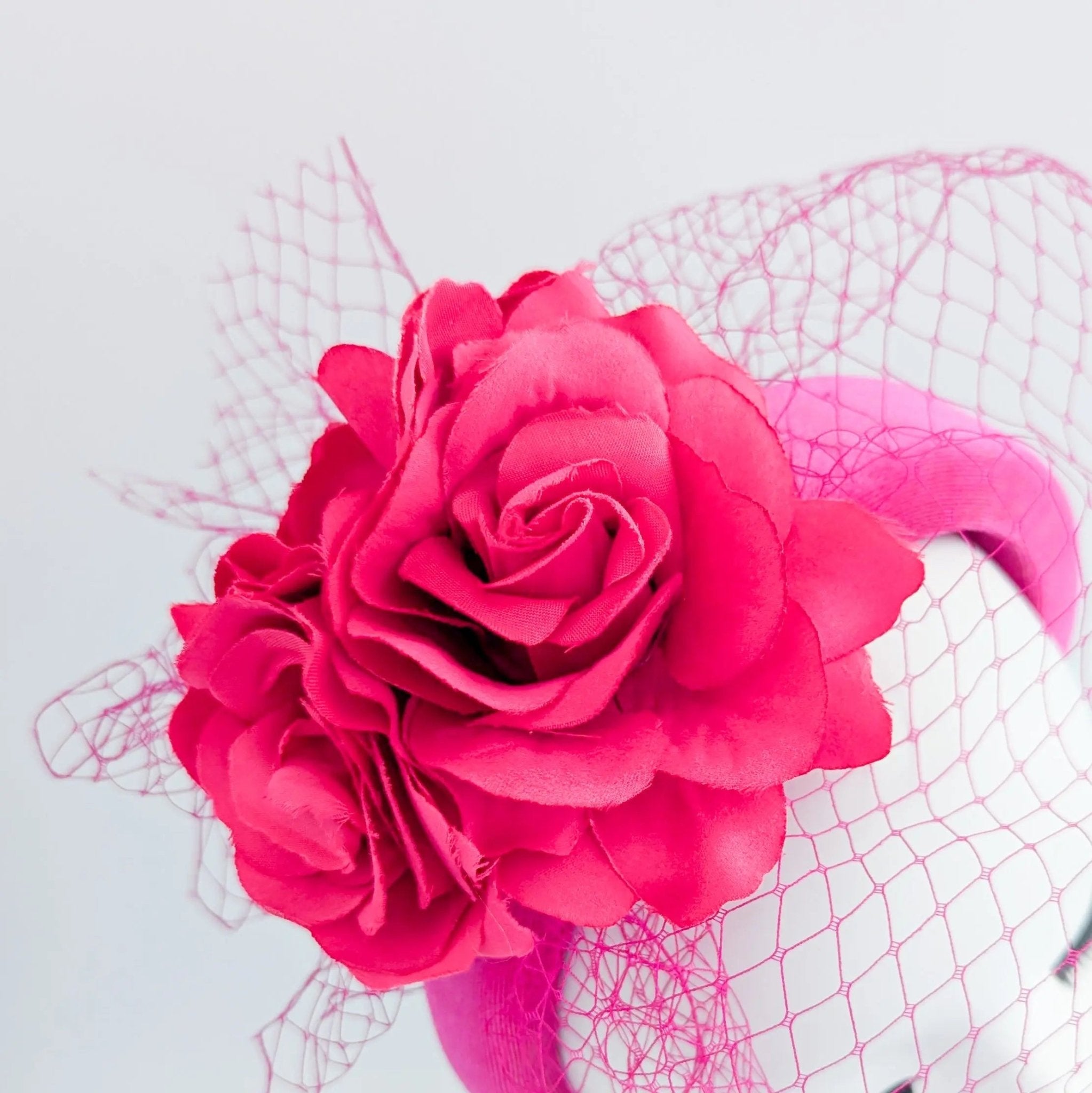 Hot pink flower padded velvet headband fascinator - House of Hats