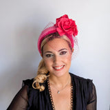 Hot pink flower padded velvet headband fascinator - House of Hats