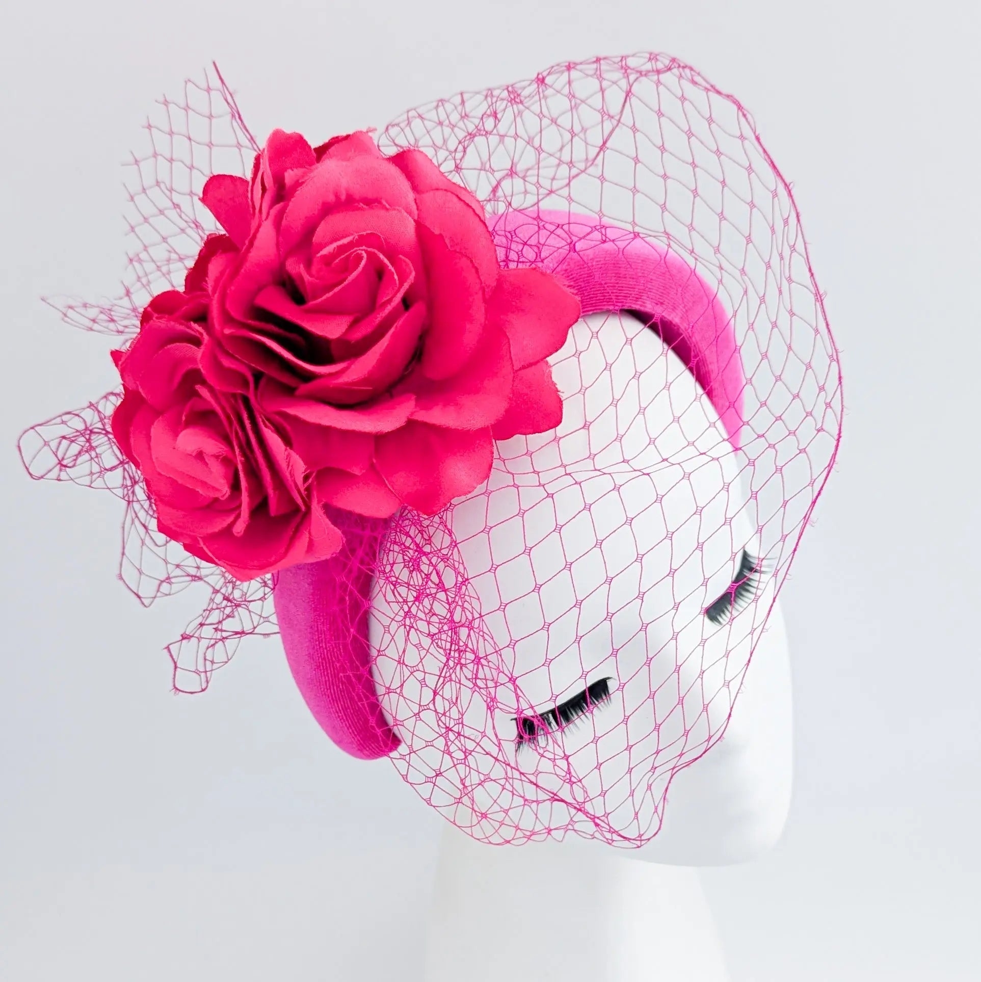 Hot pink flower padded velvet headband fascinator - House of Hats