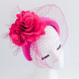 Hot pink flower padded velvet headband fascinator - House of Hats