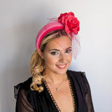 Hot pink flower padded velvet headband fascinator - House of Hats
