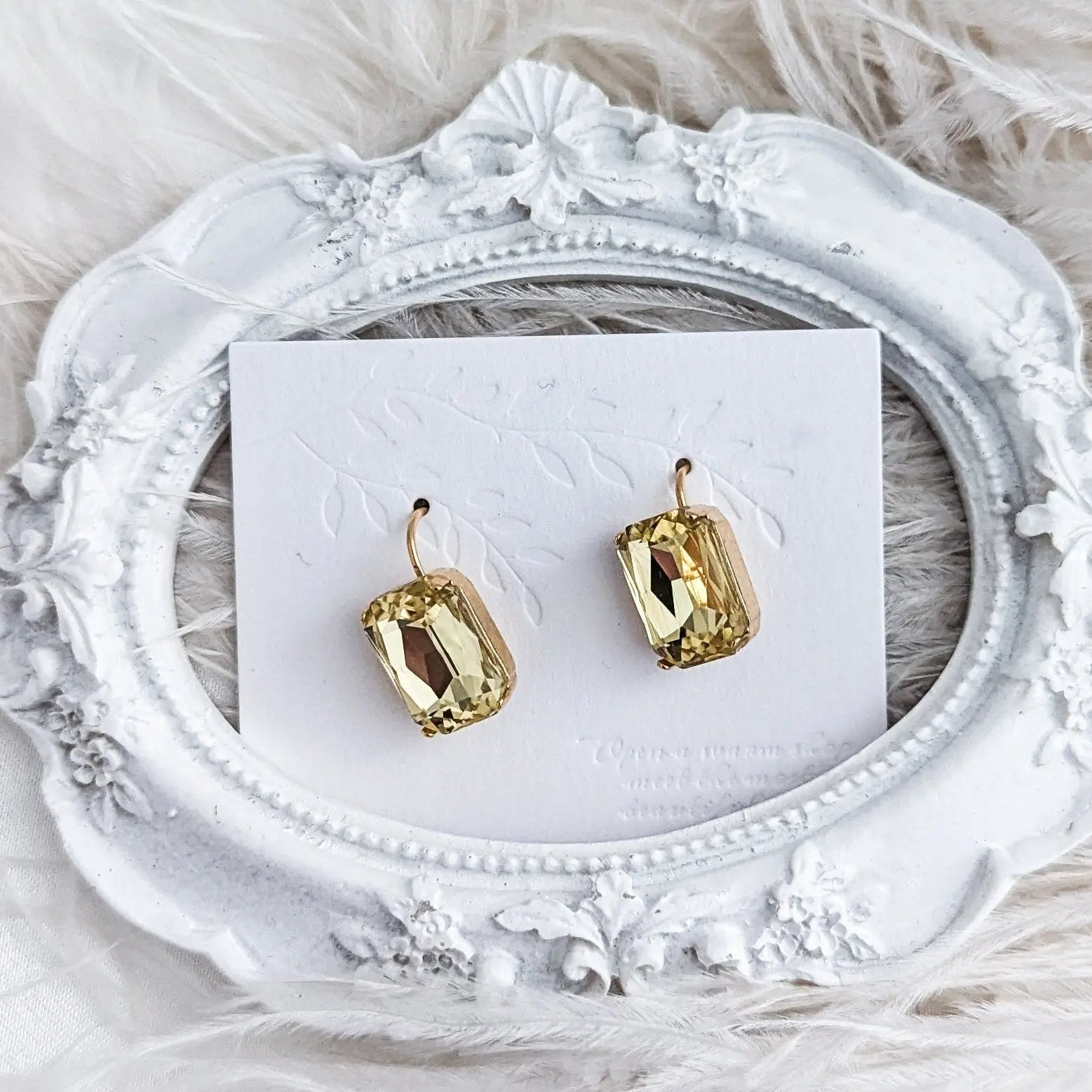 Jonquil yellow crystal gold emerald cut drop earrings - House of Hats