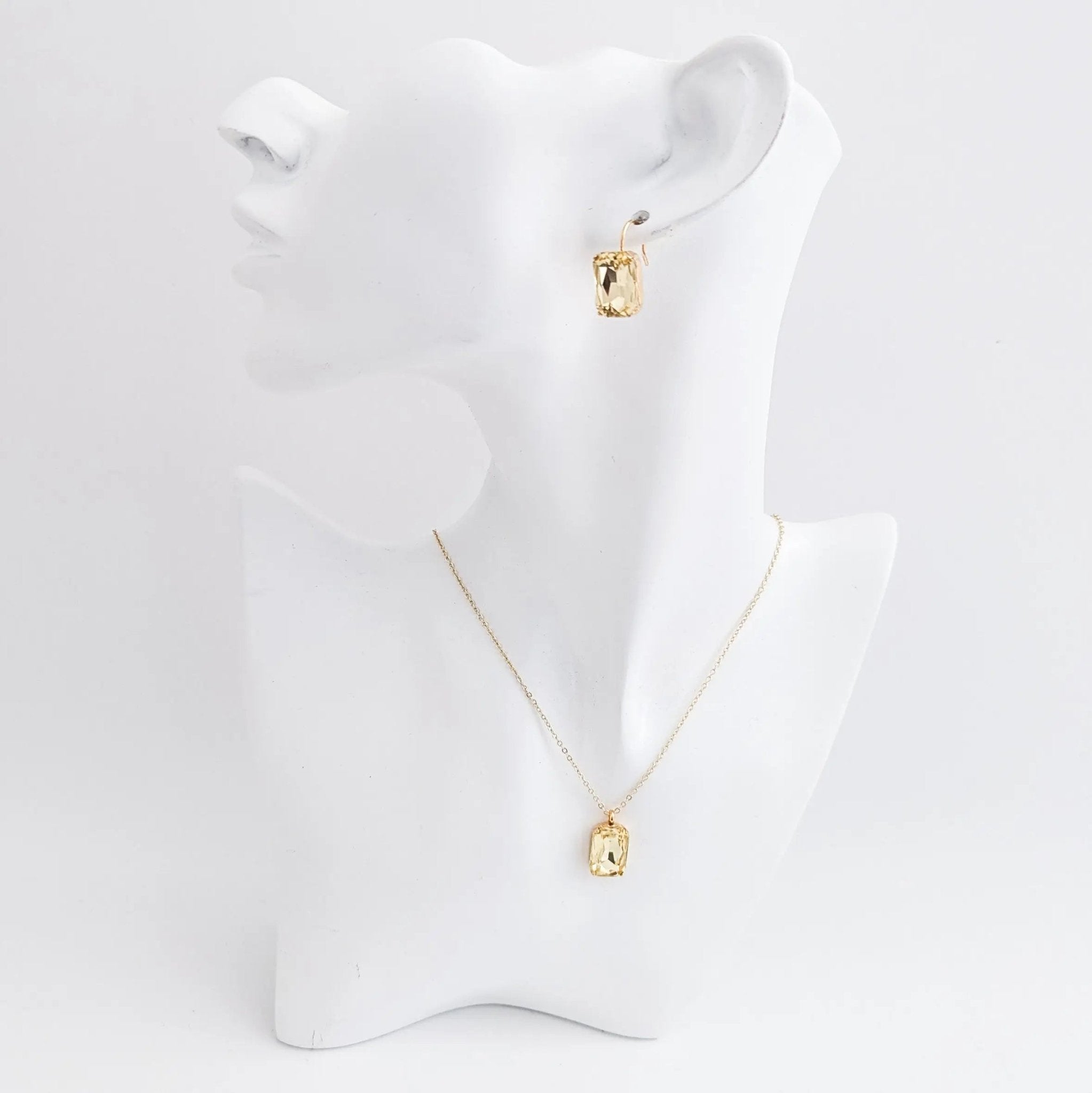 Jonquil yellow crystal gold emerald cut drop earrings - House of Hats