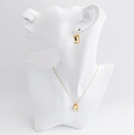 Jonquil yellow crystal gold emerald cut drop earrings - House of Hats