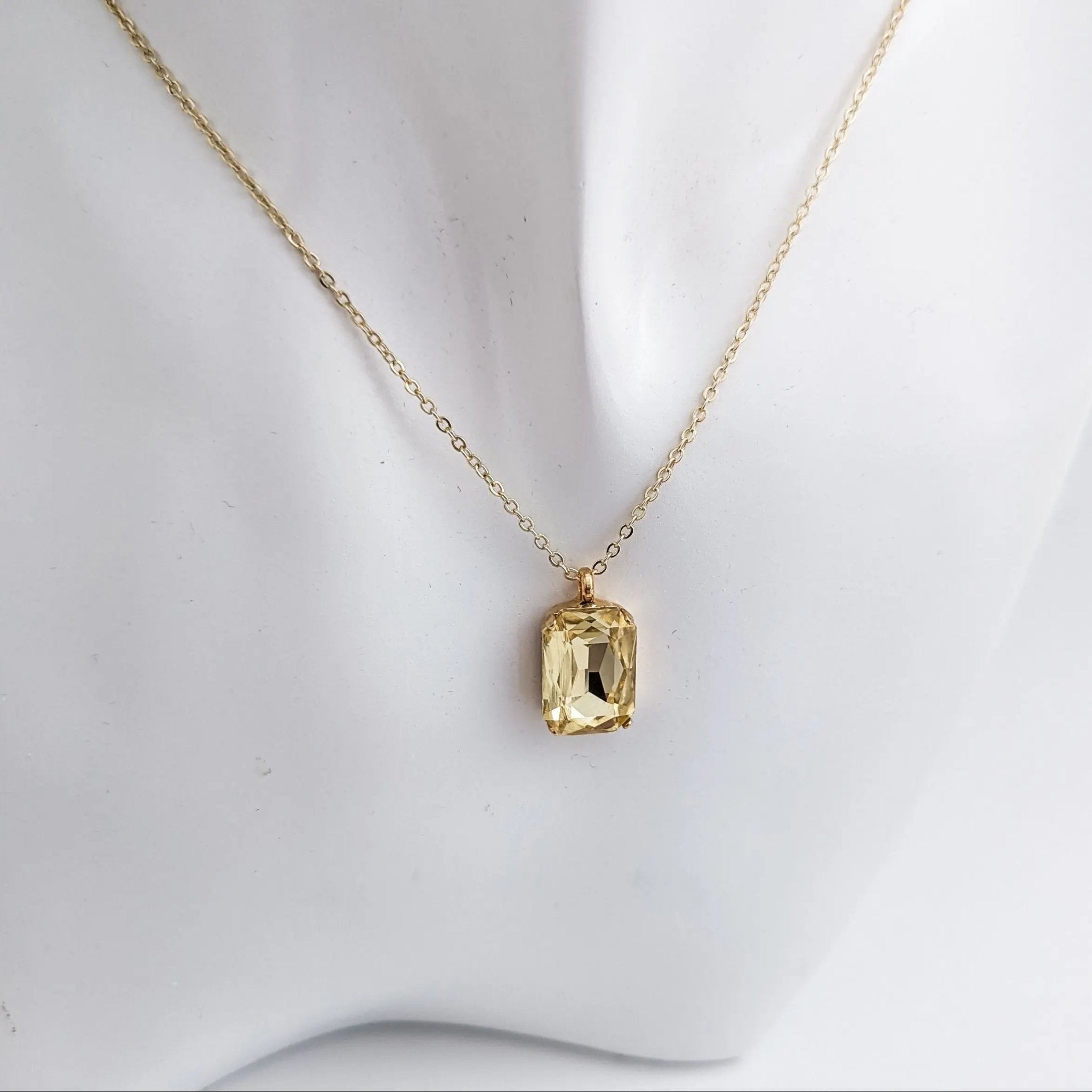 Jonquil yellow crystal gold emerald cut necklace - House of Hats