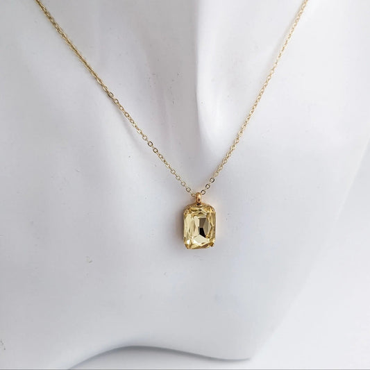 Jonquil yellow crystal gold emerald cut necklace - House of Hats