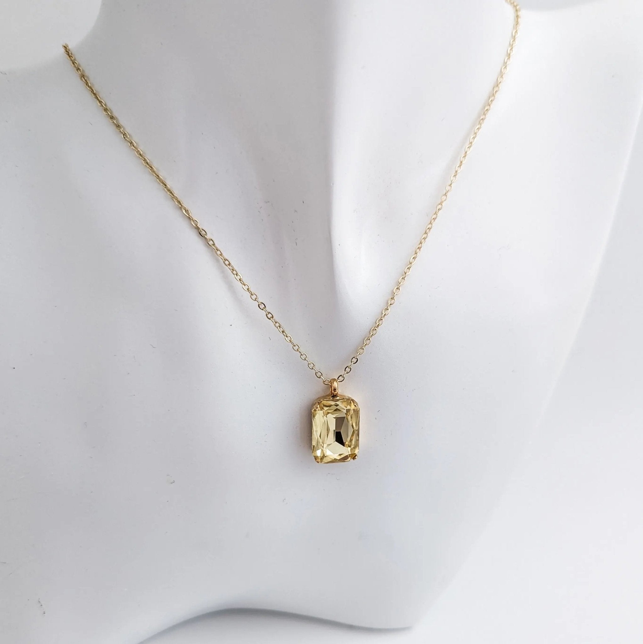 Jonquil yellow crystal gold emerald cut necklace - House of Hats