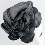 Large black satin rose fascinator hat - House of Hats