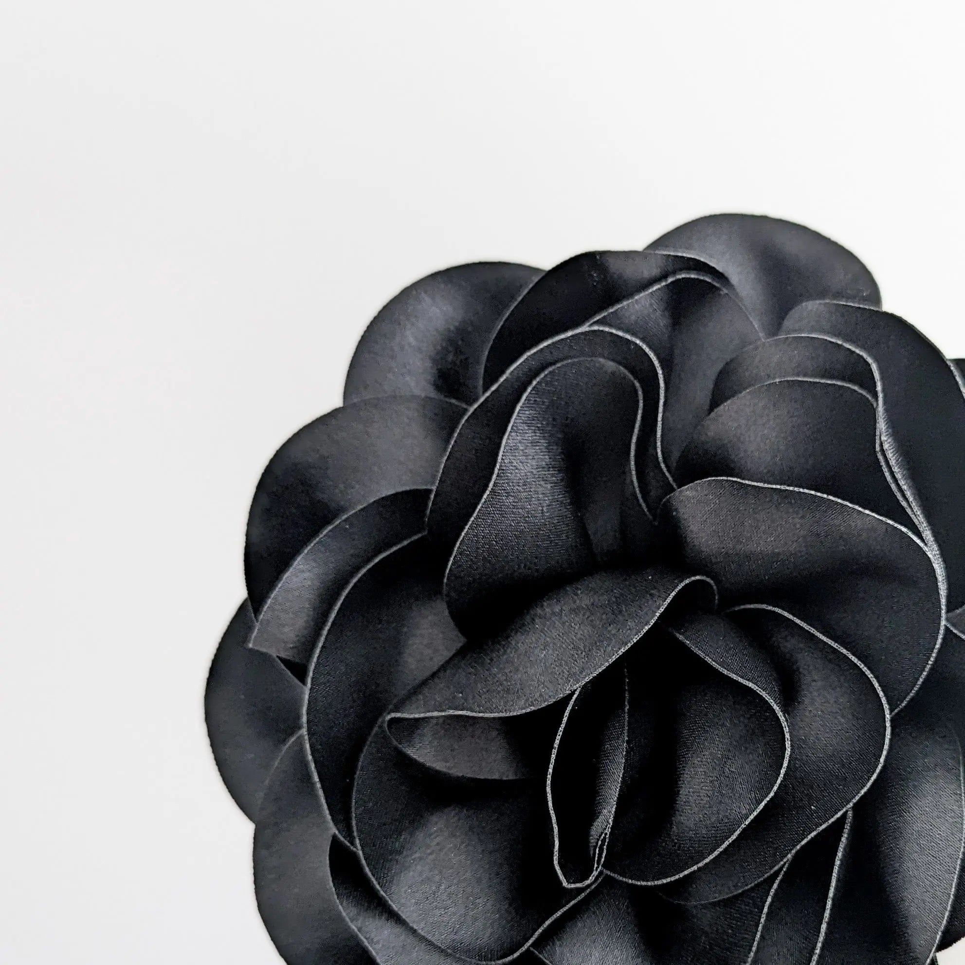 Large black satin rose fascinator hat - House of Hats