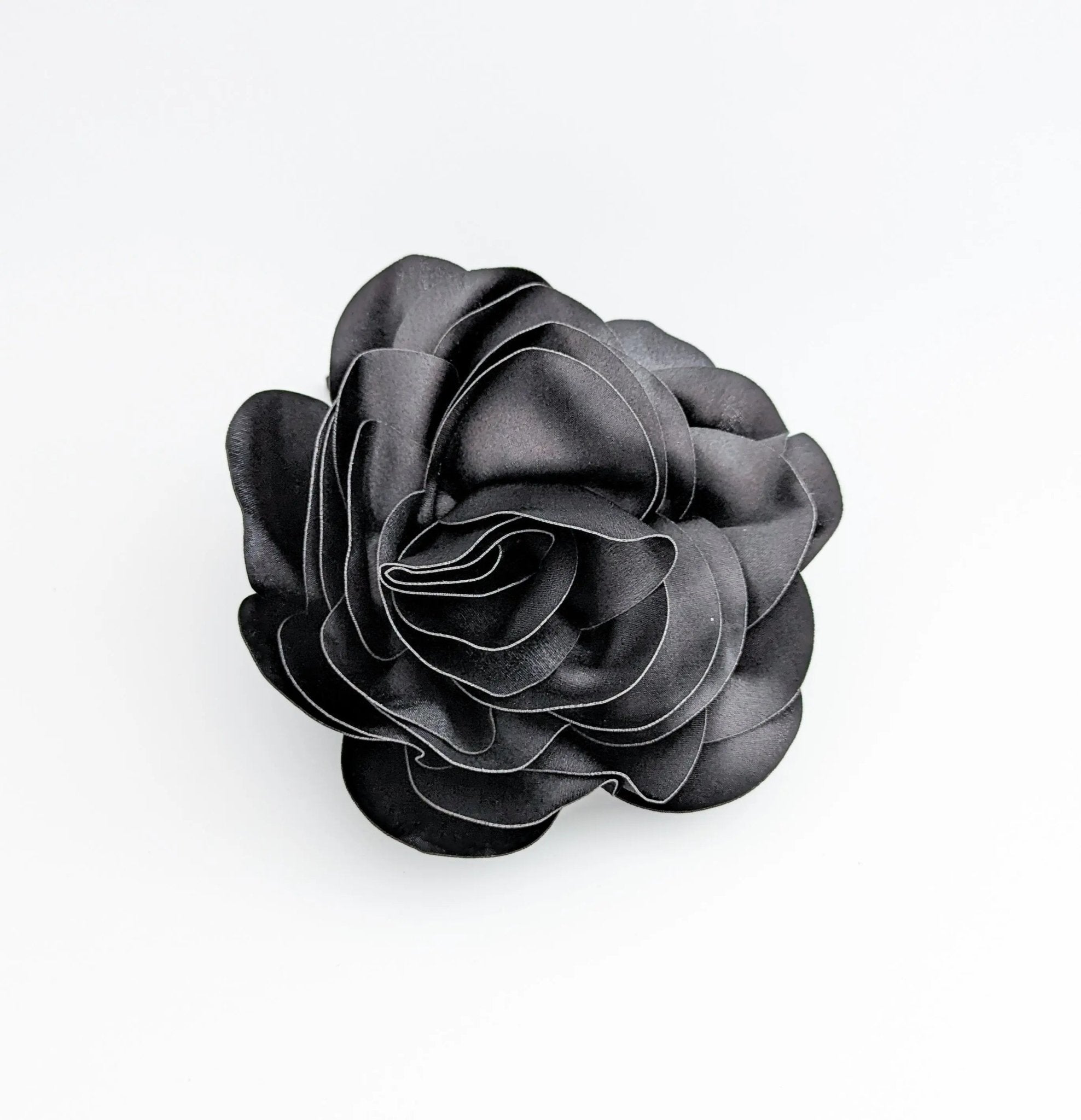 Large black satin rose fascinator hat - House of Hats
