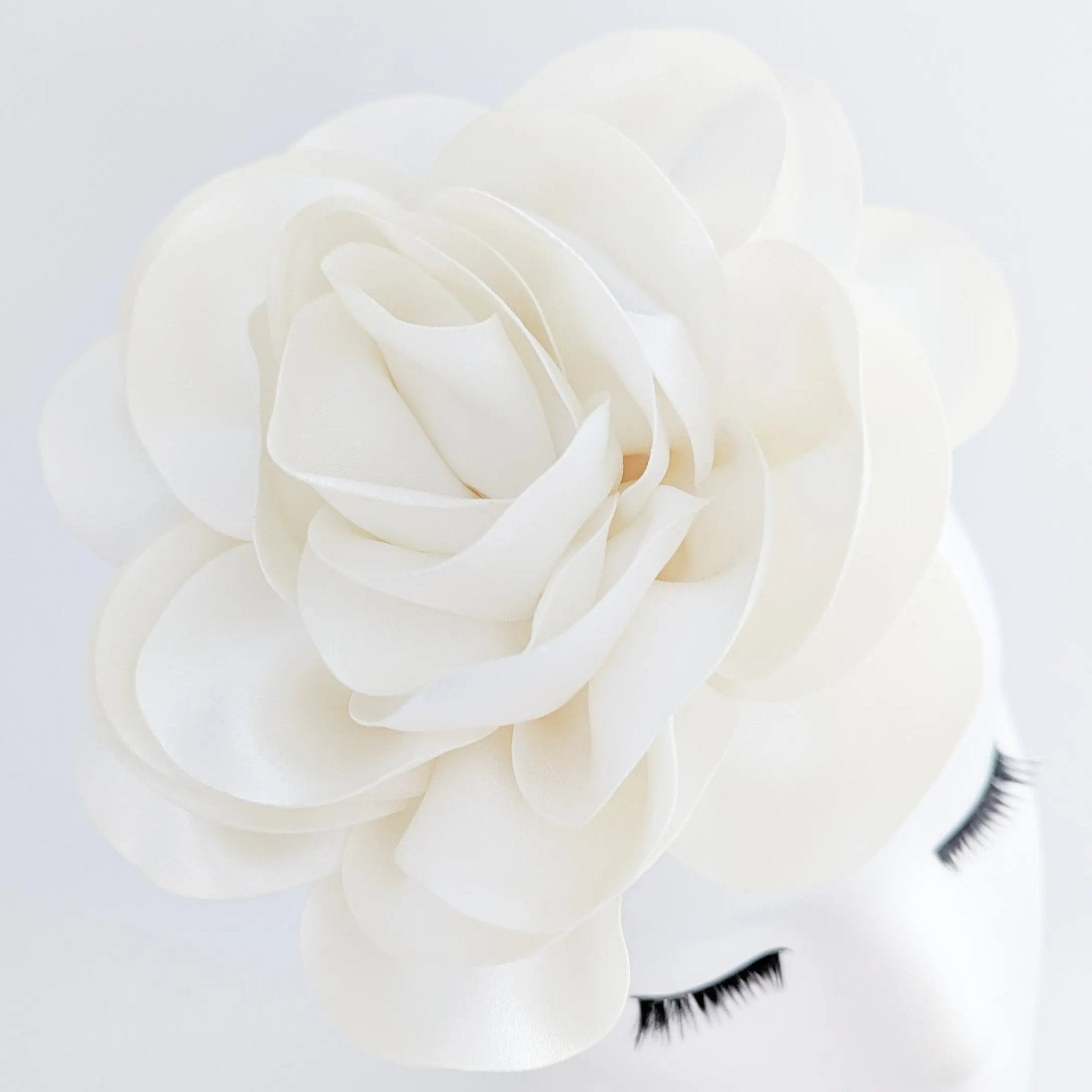 Large cream satin rose fascinator hat - House of Hats