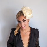 Large cream satin rose fascinator hat - House of Hats