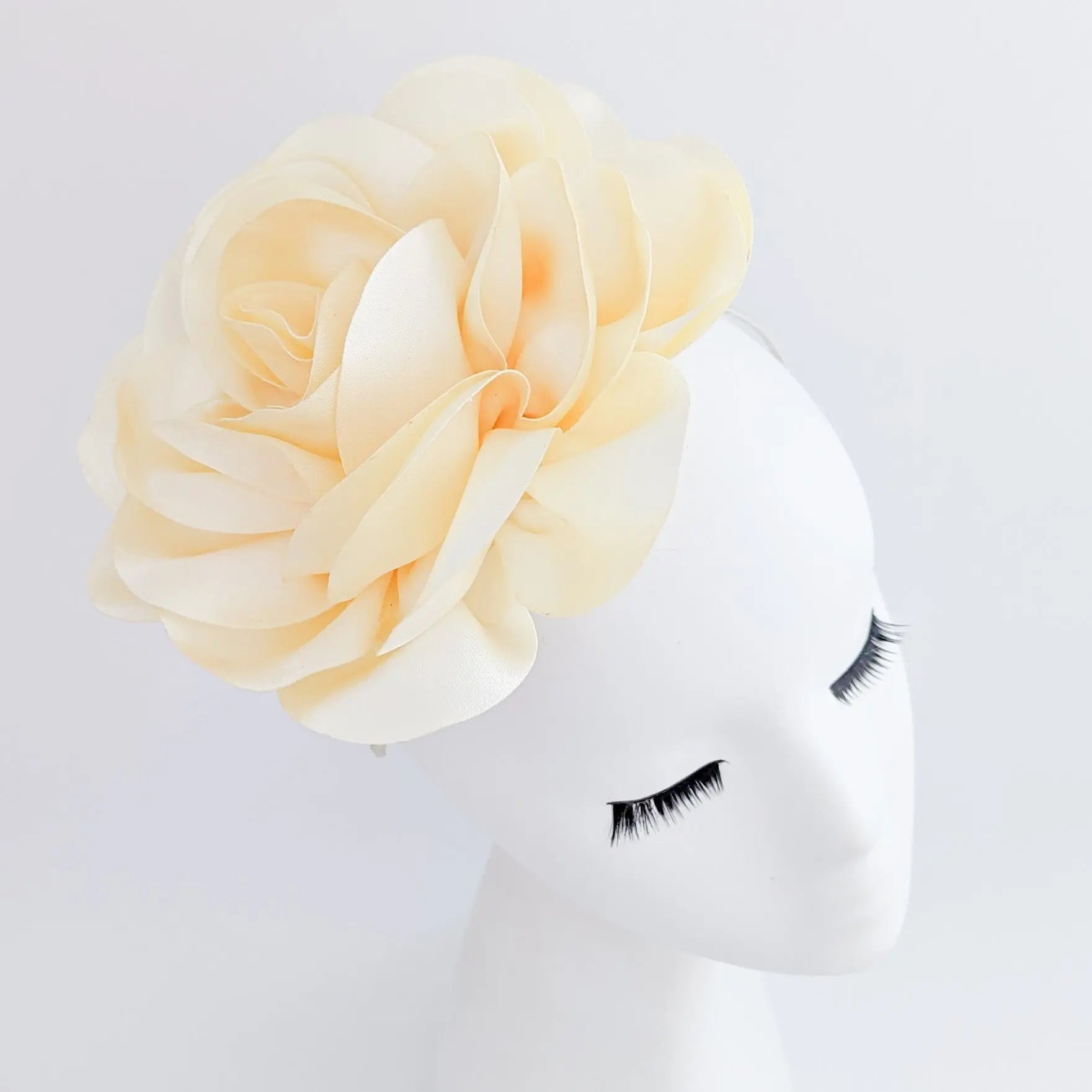 Large cream satin rose fascinator hat - House of Hats