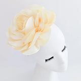 Large cream satin rose fascinator hat - House of Hats