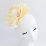 Large cream satin rose fascinator hat - House of Hats