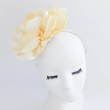 Large cream satin rose fascinator hat - House of Hats
